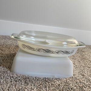 RARE FIND
Price: $54.00
Pyrex Black Scroll Promotional Divided Casserole Dish